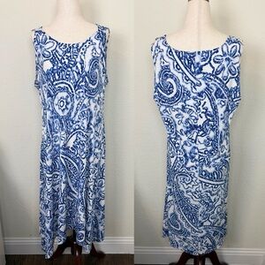 Chico’s‎ Shoulder Detail Sleeveless Midi Dress Blue Paisley Print